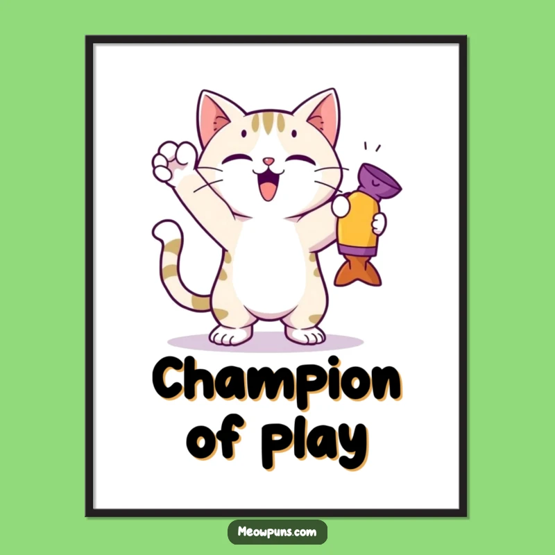 Funny Cat Toy Victor Poster - Celebrate Triumphant Art!
