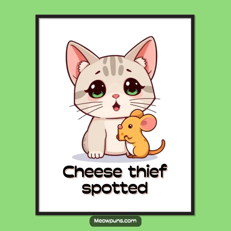 Funny Cat Mouse Cheese Poster: Whimsical Wall Art for Cat Lovers!