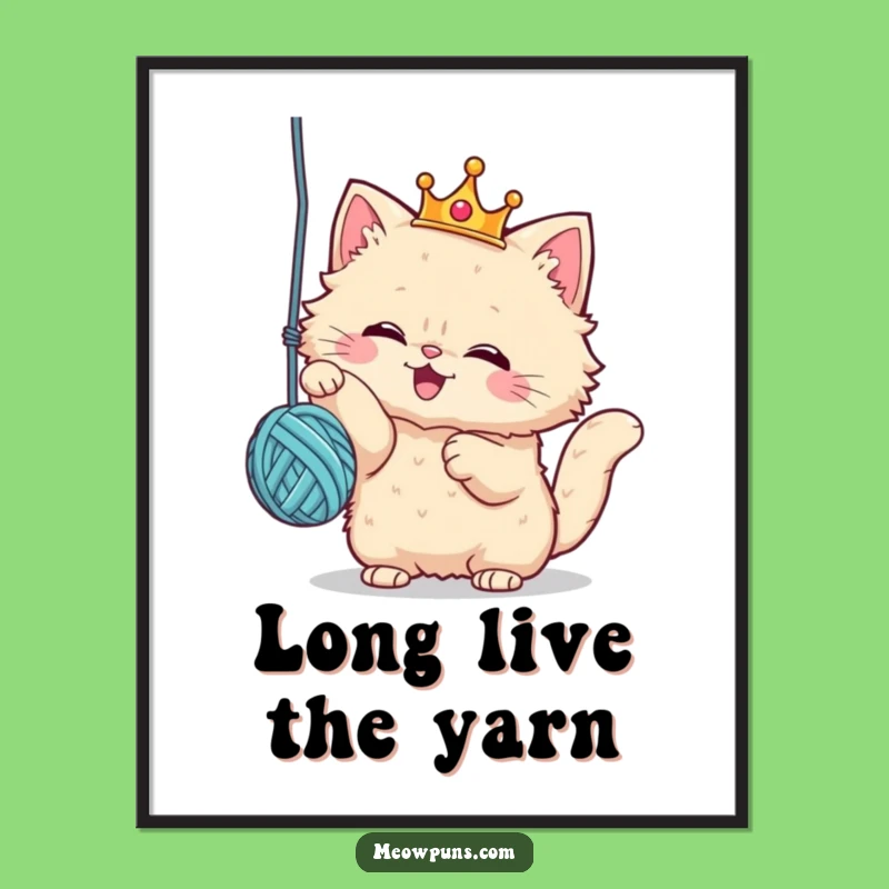 Funny Crowned Cat Yarn Ball Poster: Hilarious Royal Feline Wall Art