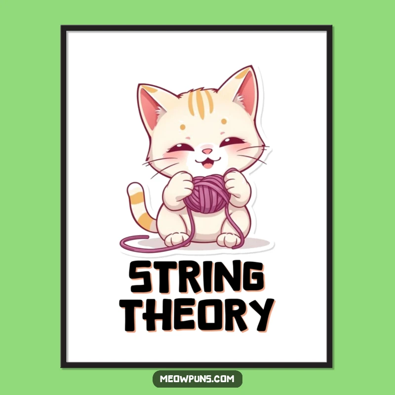 Funny Mischievous Cat Poster - Whimsical Art for Yarn & Cat Lovers