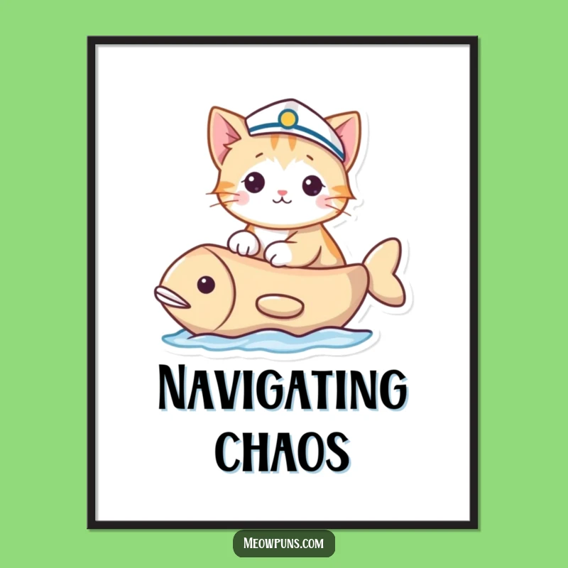 Funny Sailor Cat Poster: Nautical Wall Art for Feline Fans and Sea Adventurers