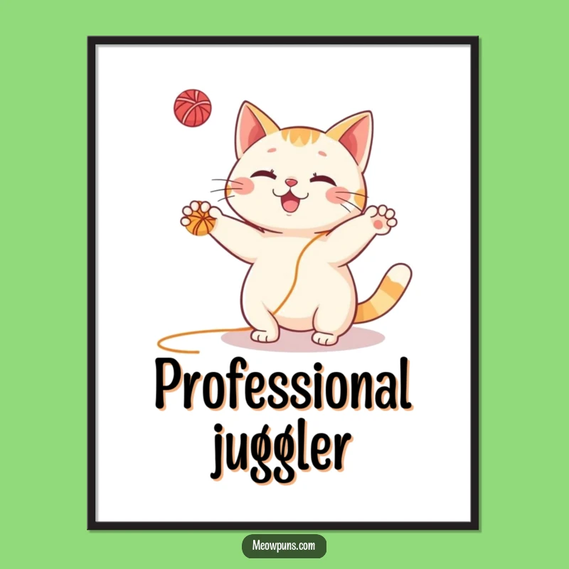 Funny Cat Yarn Juggling Poster: Add Whimsical Art to Your Walls!