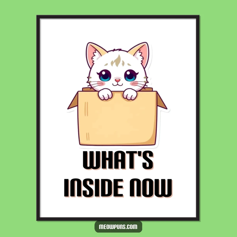 Funny Curious Cat Box Poster Whimsical Wall Art for Cat Lovers