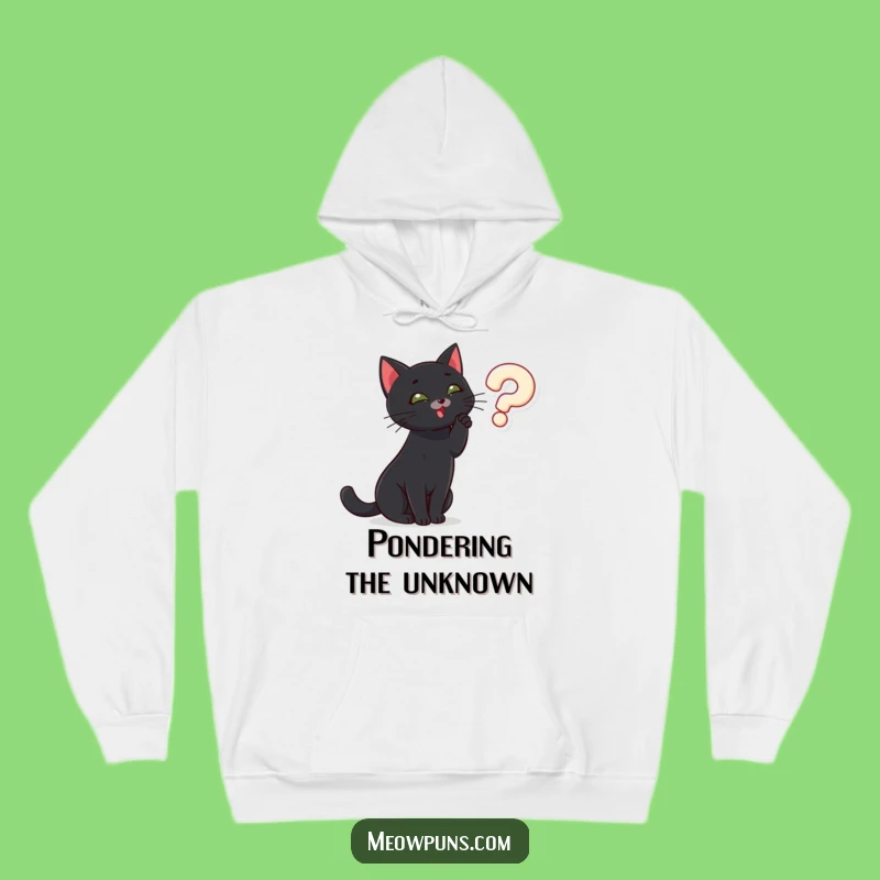 Funny Cat Mystery Hoodie: Black Cat Pondering Sweatshirt, Cozy Enigma Gift