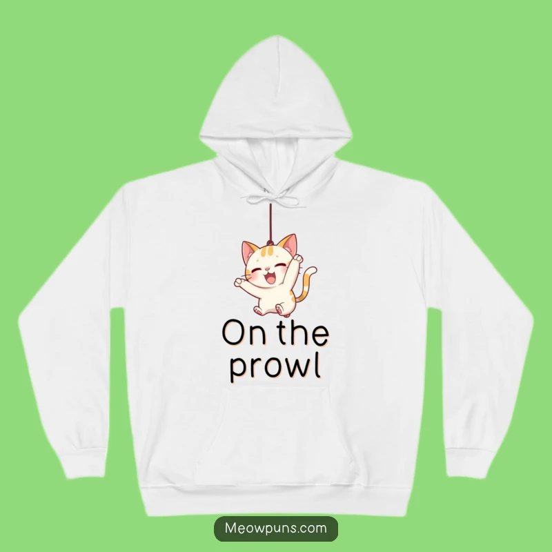 Funny Cat Pounce Hoodie: Cozy Sweatshirt of Kitty Chasing String, Ultimate Funny Gift