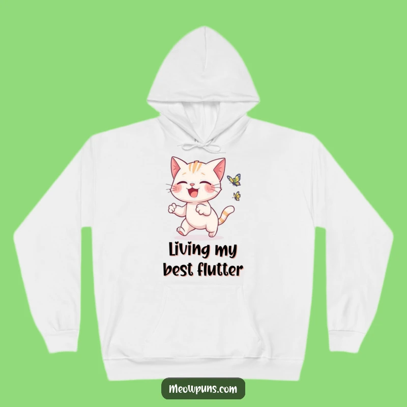 Funny Cat Butterfly Chase Hoodie - Cozy & Cheerful Gift!