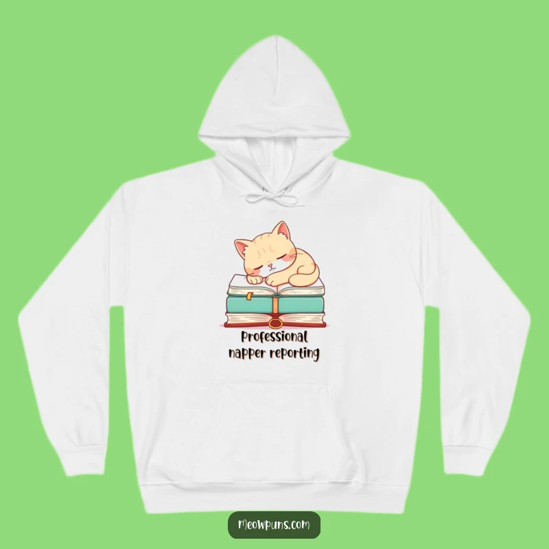 Funny Cat Napping Book Hoodie - Warm & Hilarious Cozy Gear for Ultimate Relaxation