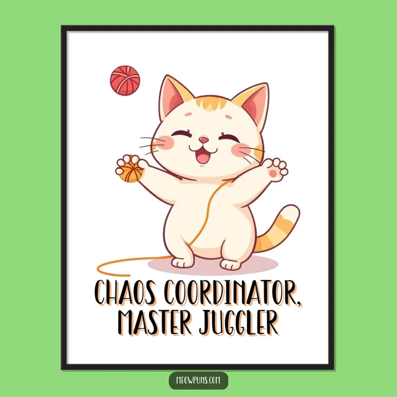 Free Printable Wall Art: Funny Juggling Cat Decor, DIY Downloadable Art for Cat Lovers