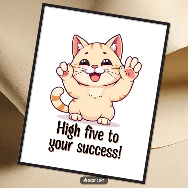 Funny Free Printable High Five Cat Wall Art: Energetic cat gives a cheerful high five, bringing positivity.