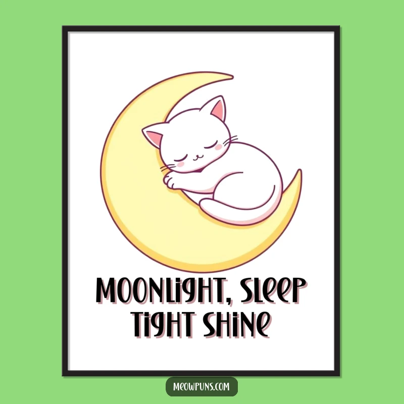 Free Printable Sleepy Cat Moon Wall Art: Dreamy Feline Downloadable Decor