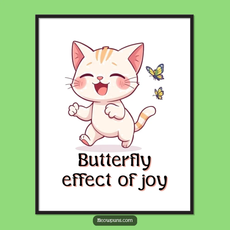 Free Printable Wall Art: Adorable Cat Chasing Butterfly - Whimsical Download