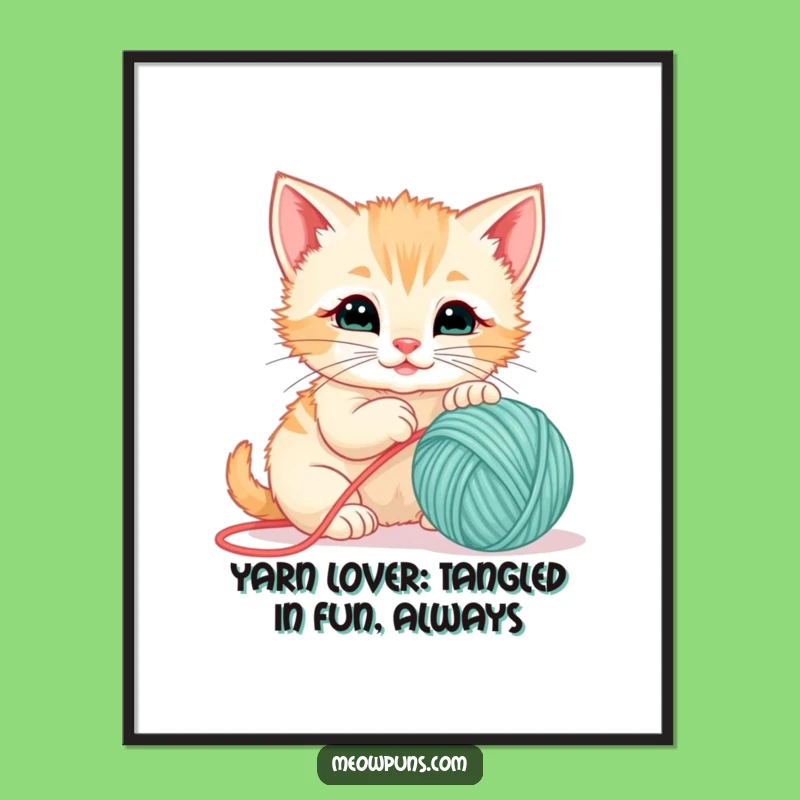 Free Printable Wall Art: Adorable Kitten with Yarn, Hilarious Downloadable Decor for Playful Homes