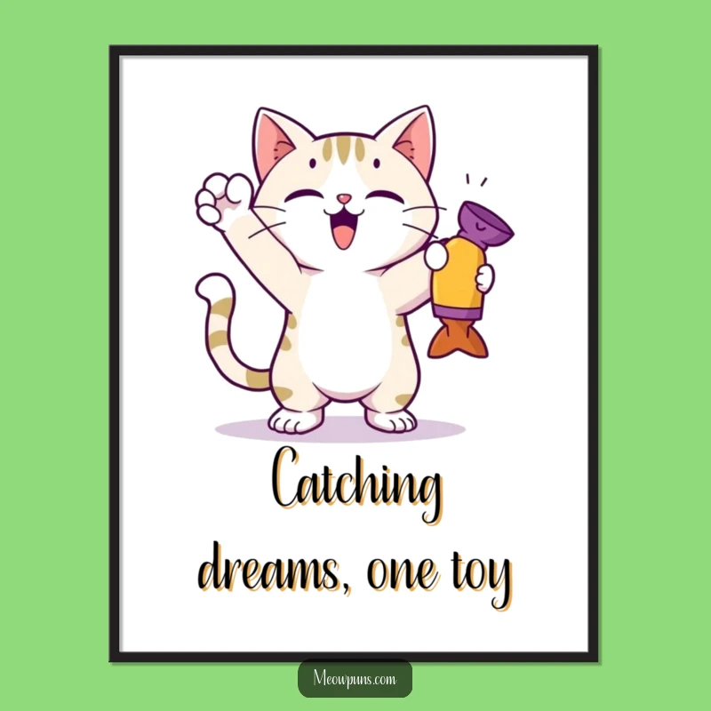 Free Printable Wall Art: Triumphant Cat with Toy - Victory Download