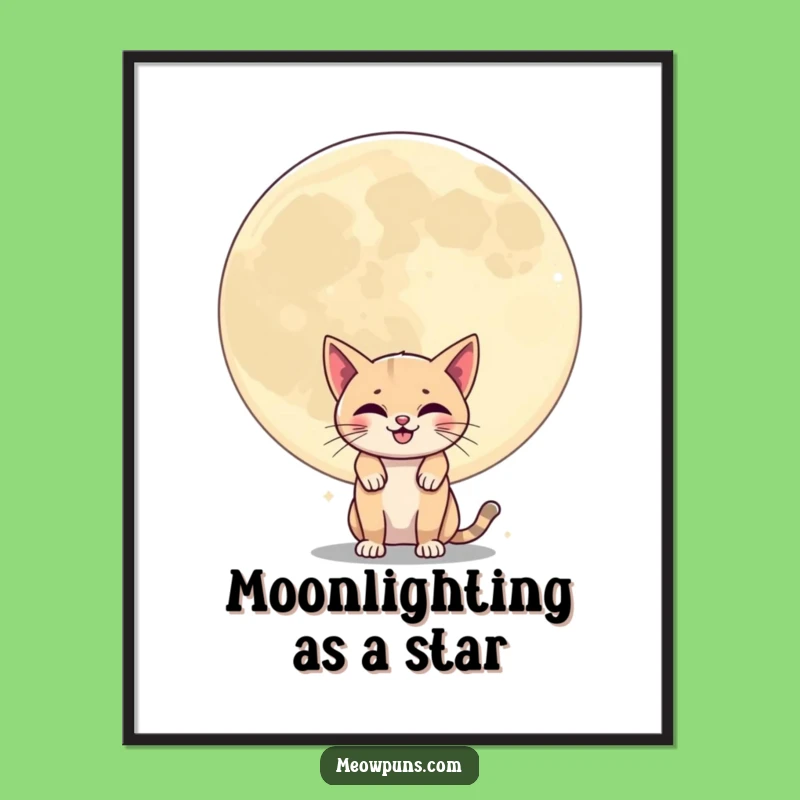 Funny Free Printable Wall Art: Cat Moon Mischief, Downloadable & Print at Home Decor