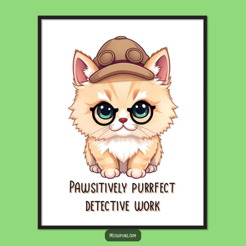 Funny Free Printable Wall Art: Detective Cat on Duty - Quirky Downloadable Decor