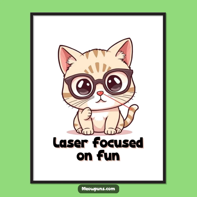 Free Printable Wall Art: Hilarious Cat with Spectacles, Laser Pointer - Quirky Download