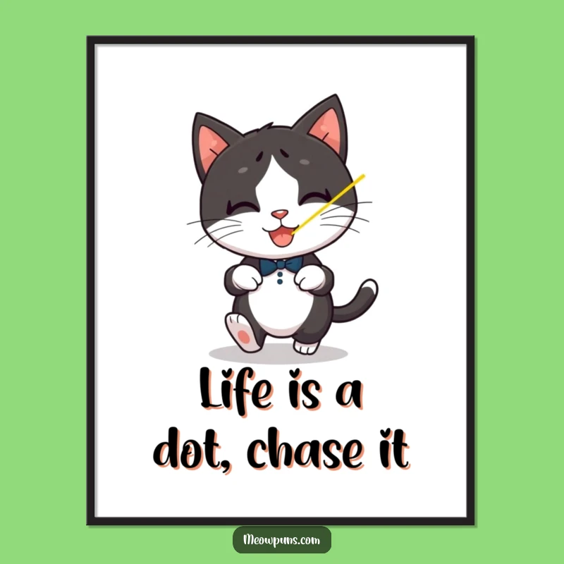 Free Printable Wall Art: Tuxedo Cat Laser Chase, Dynamic Downloadable Decor