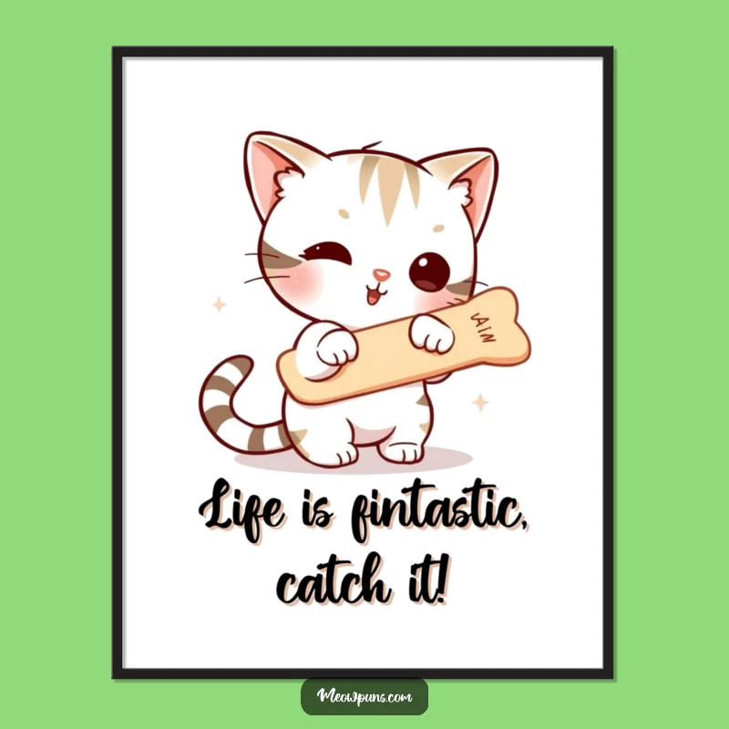 Free Printable Wall Art: Funny Cat Fishbone Chase, Hilarious Downloadable Decor