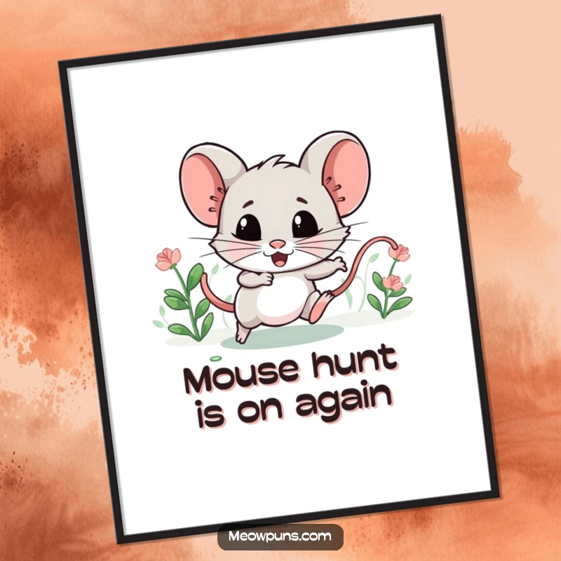 Funny Free Printable Wall Art depicting a spirited catnip mouse leading a comical, tiny chase.