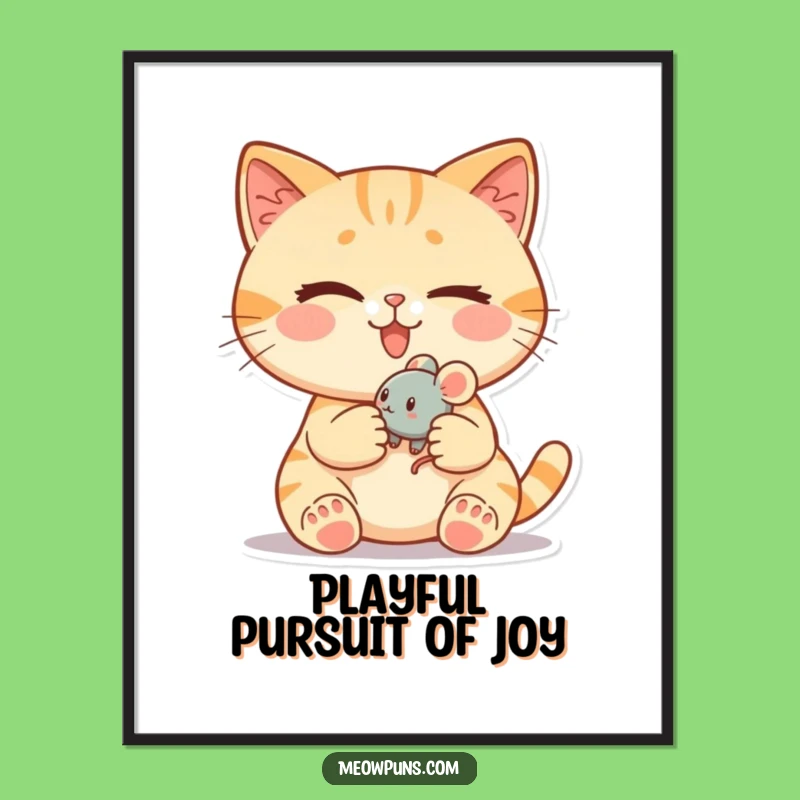 Free Printable Wall Art: Winking Cat with Toy Mouse - Cheeky Download