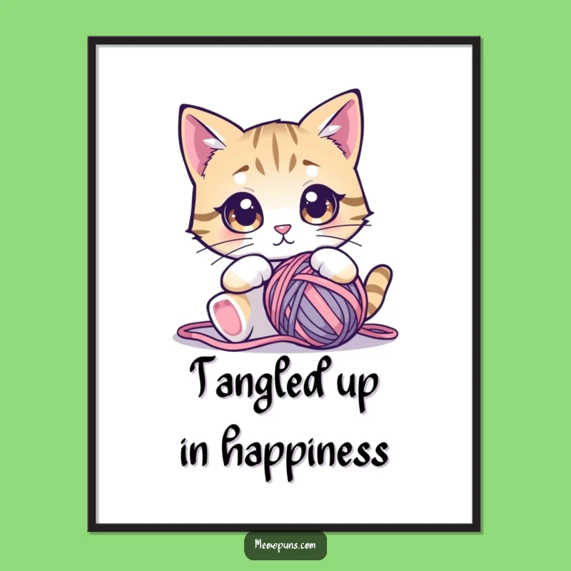 Free Printable Wall Art: Mesmerized Cat & Yarn Ball - Cozy Download