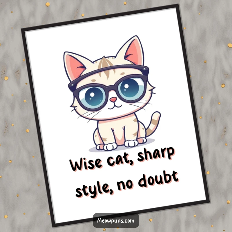Funny Free Printable Wall Art: Amusing cat sporting oversized spectacles, radiating intellectual charm and playful spirit.