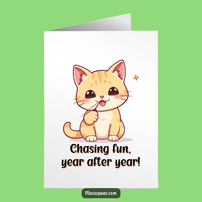 Free Printable Birthday Card: Cat's Laser Victory, Funny Downloadable Gift for Birthday Triumphs
