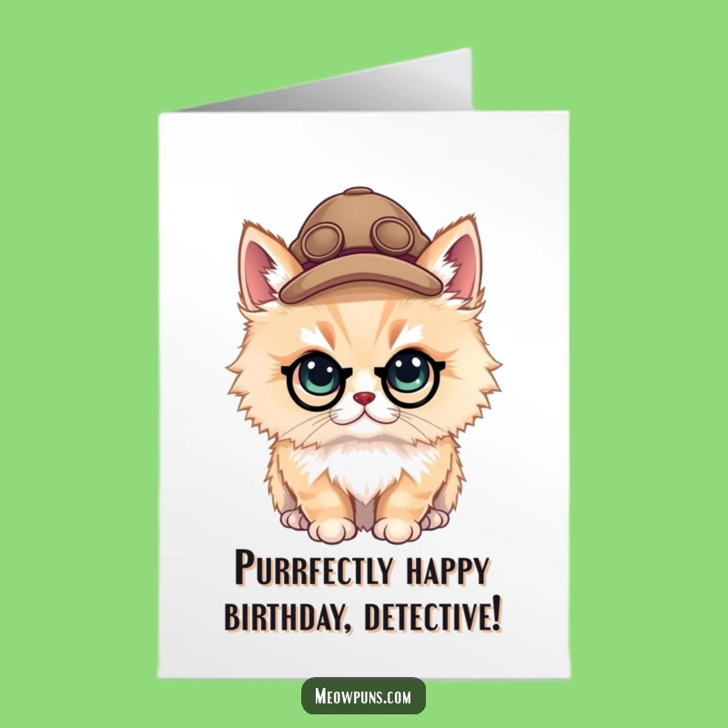 Free Printable Birthday Card: Detective Cat Investigating Fun - Funny Downloadable Gift