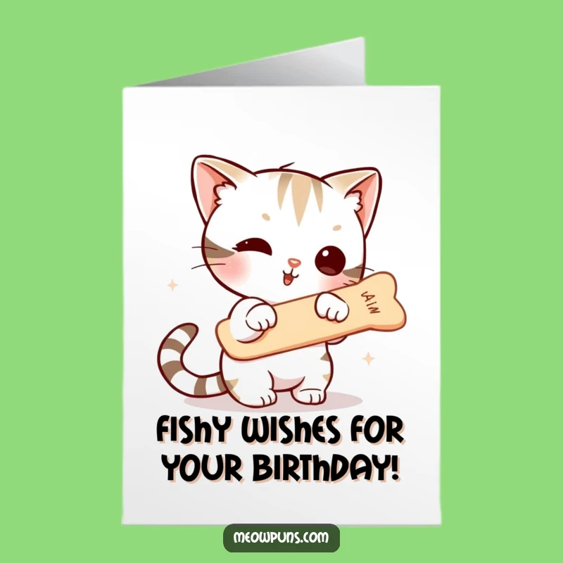 Free Printable Birthday Card: Funny Cat Fishbone Batting, Hilarious Downloadable Gift
