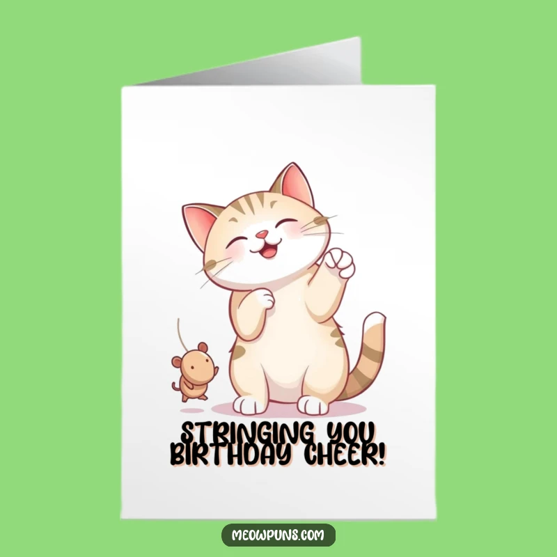 Free Printable Birthday Card: Funny Cat String Play, Downloadable & Print at Home Gift
