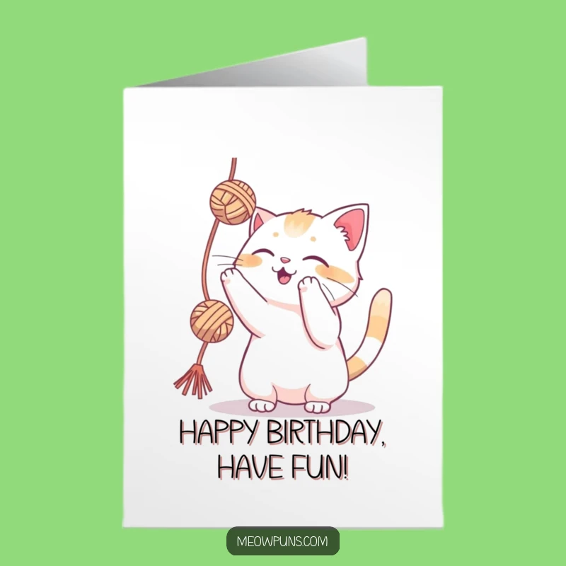Free Printable Birthday Card: Playful Cat's Yarn Fun - Funny Downloadable Gift