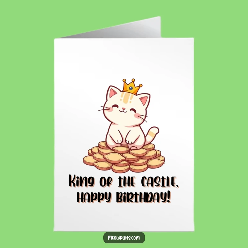 Free Printable Funny Birthday Card: Royal Cat King, Fishy Riches, Downloadable Gift