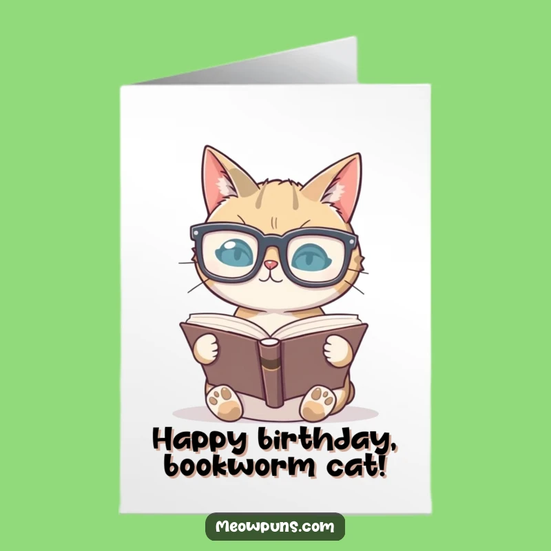 Free Printable Birthday Card: Bookworm Cat's Big Day - Funny Downloadable Gift
