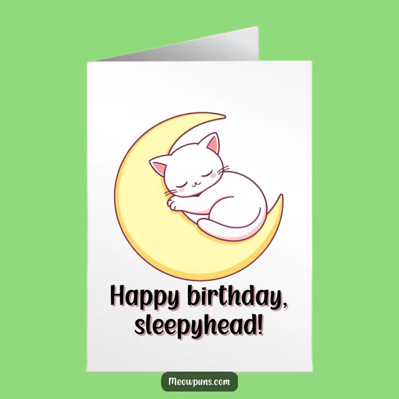 Free Printable Sleepy Cat Moon Birthday Card: Dreamy Feline Downloadable Gift