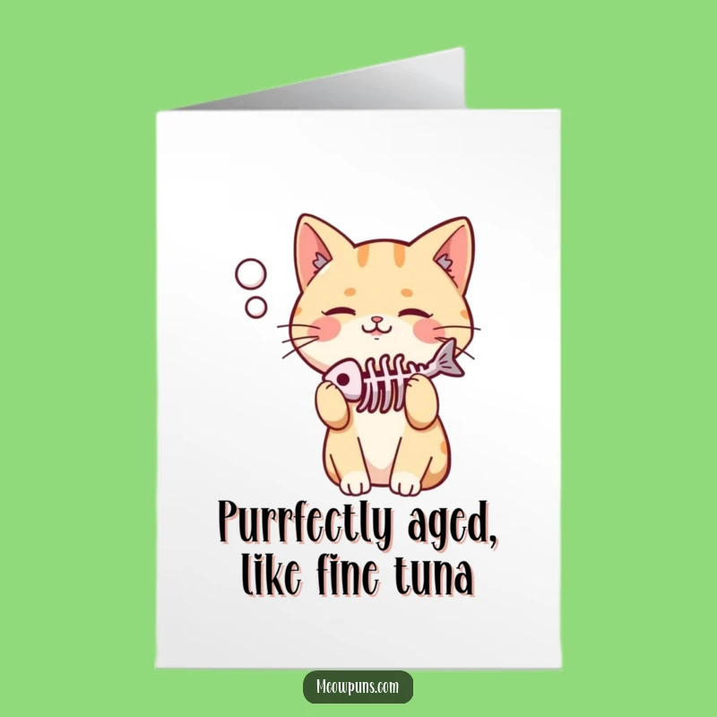 Free Printable Birthday Card: Funny Cat Fish Bone, Unique DIY Downloadable Gift