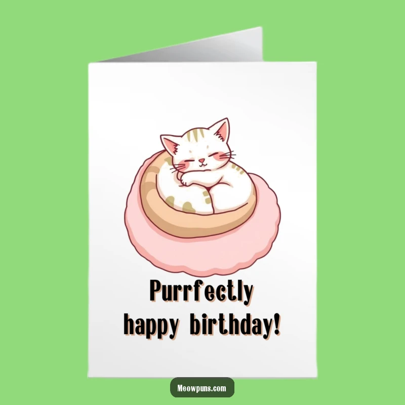 Free Printable Birthday Card: Cozy Cat on Giant Letter, Purrfectly Funny Gift