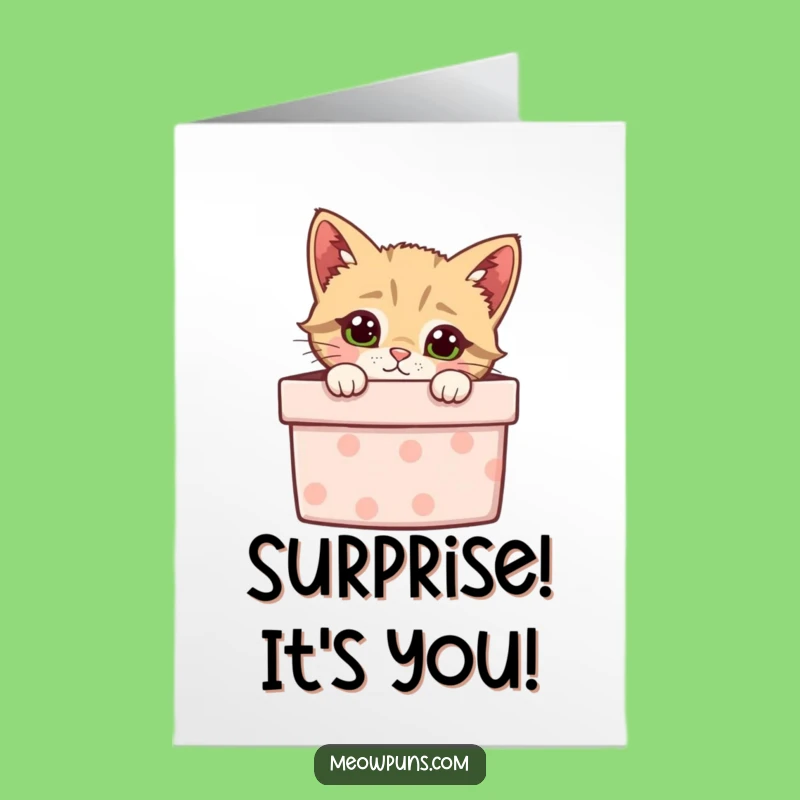 Free Printable Birthday Card: Curious Cat Gift Box Humor, Funny Downloadable
