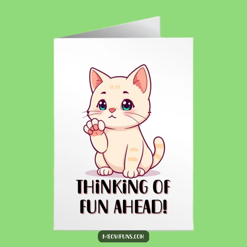 Free Printable Birthday Card: Pensive Cat Thinking, Funny Downloadable Gift of Contemplation