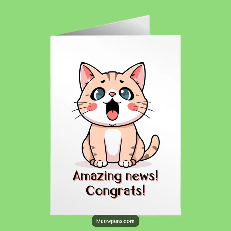 Free Printable Astonished Cat Congrats Card: Startled Feline Downloadable