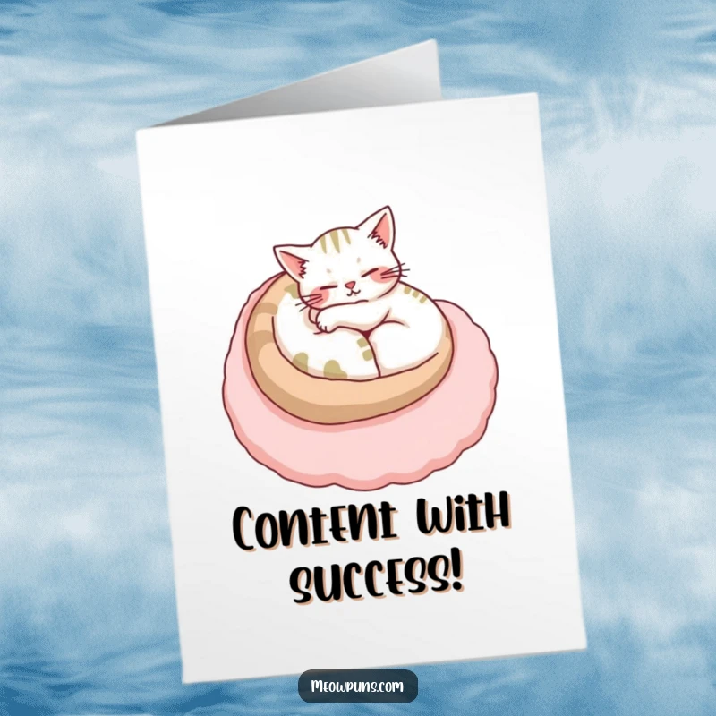 Free Printable Congratulations Card: Cat curled asleep on a giant plush letter, looking extremely comfortable.
