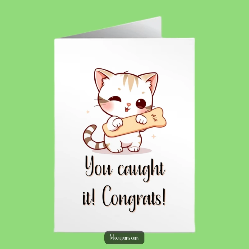Free Printable Congrats Card: Funny Cat Fishbone Chase, Perfect Downloadable Gift