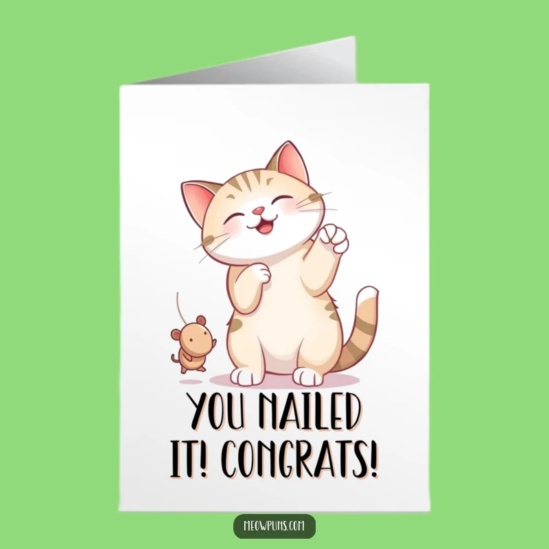 Free Printable Congrats Card: Funny Cat String Celebration, Downloadable & Print at Home