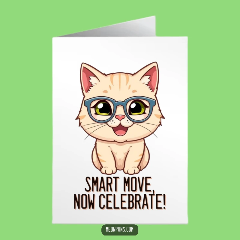 Free Printable Congrats Card: Spectacled Cat Humor, DIY Downloadable Gift