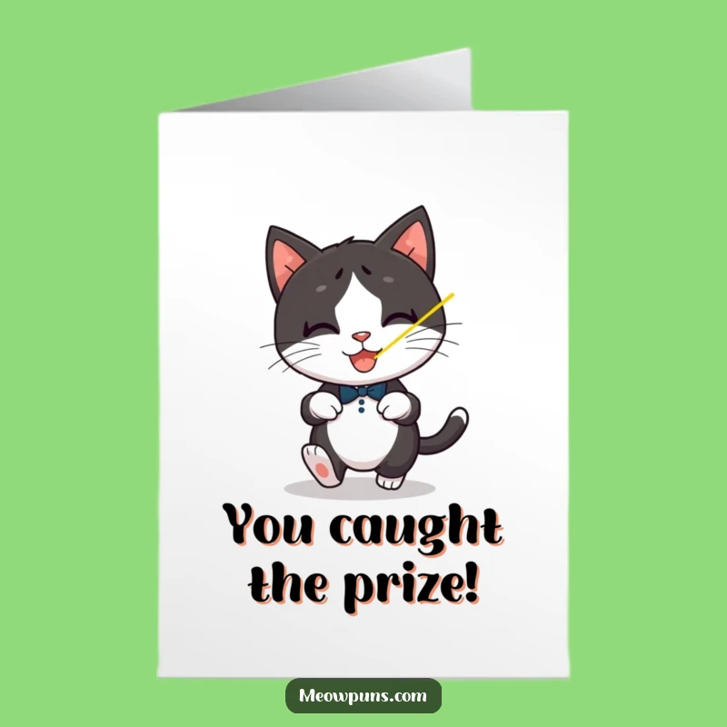 Free Printable Congrats Card: Tuxedo Cat Chase, Lively Downloadable Gift