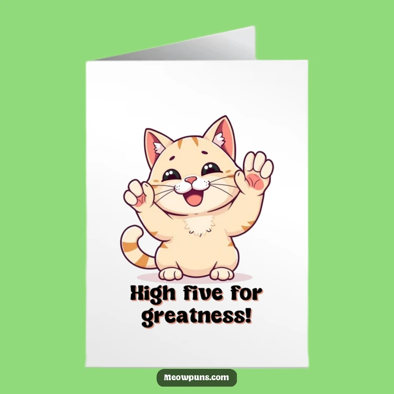 Free Printable High Five Cat Congrats Card: Victorious Feline Downloadable
