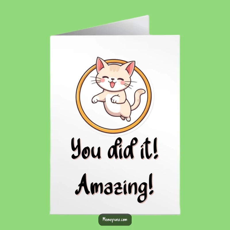 Free Printable Congrats Card: Astonishing Cat M Hoop Jump, Fun Downloadable