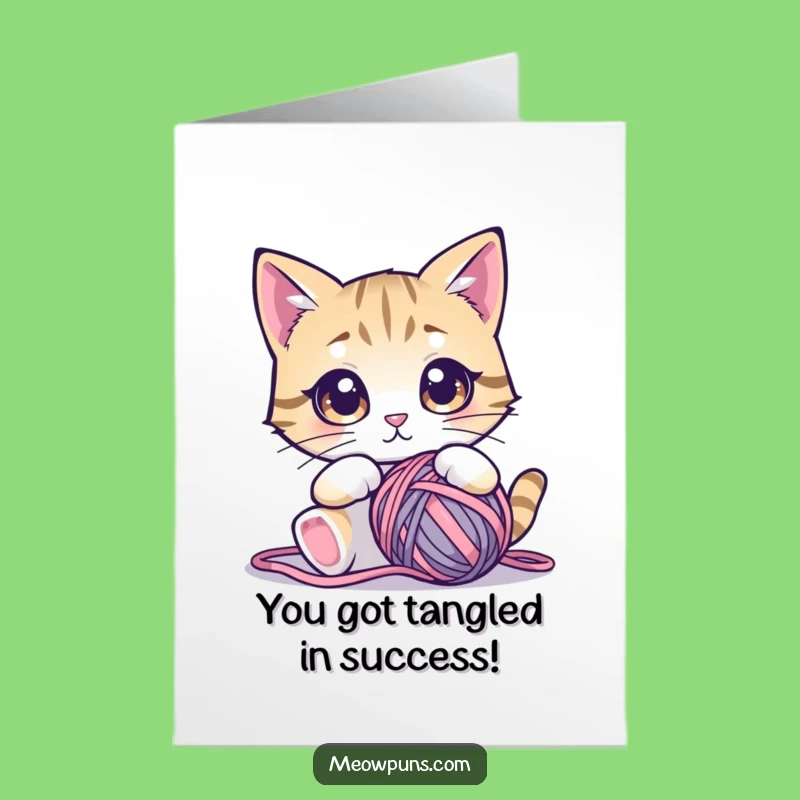 Free Printable Congrats Card: Cat Stares at Yarn - Focused Winner Downloadable