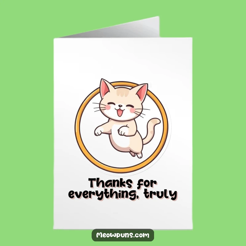 Free Printable Thank You Card: Cat's M-hoop Leap, Grateful Downloadable Design