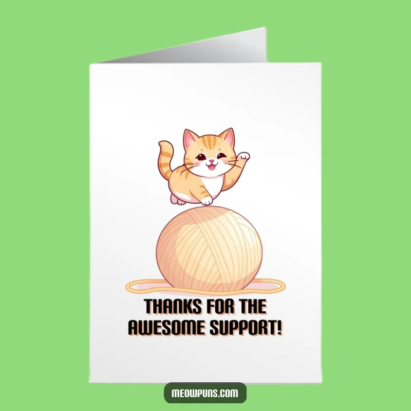 Free Printable Thank You Card: Cat's Yarn Leap, Humorous Downloadable Gift for Gratitude