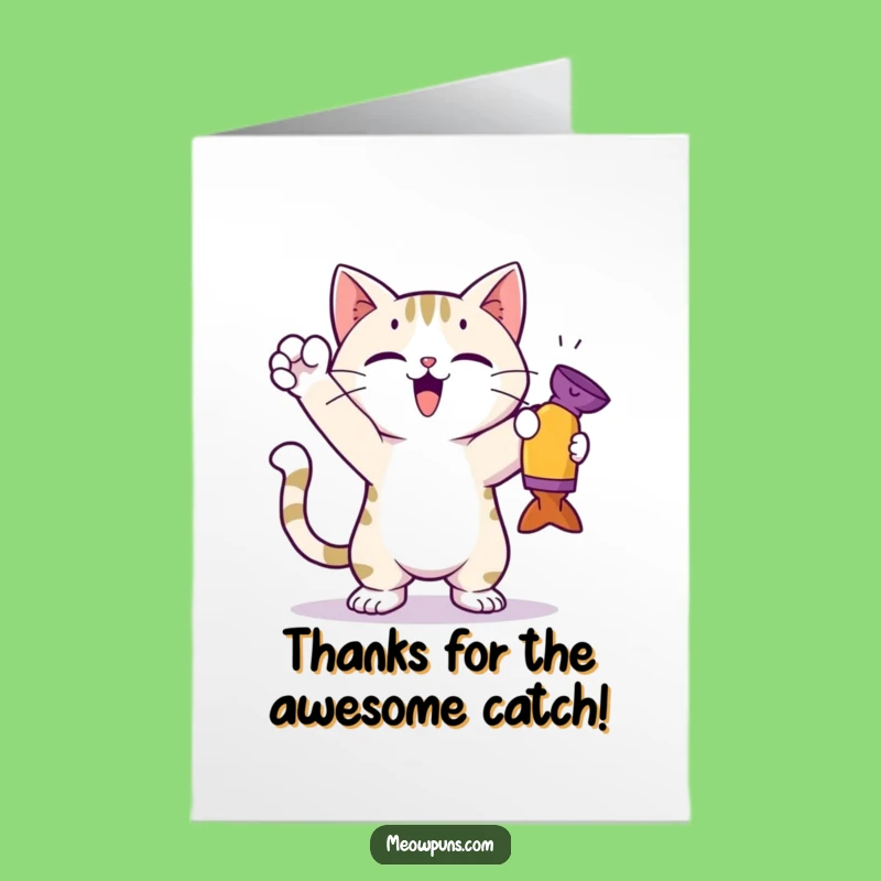 Free Printable Thank You Card: Proud Cat, Toy Catch - Grateful Download